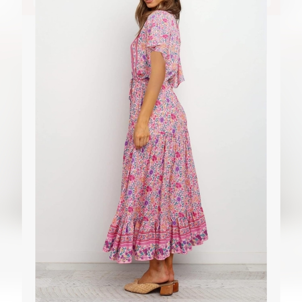 R. VIVIMOS Floral Pink Maxi Dress L - Picture 3 of 7